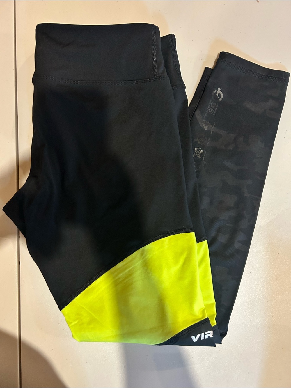 Virus Black Leggings with Neon Yellow Panel